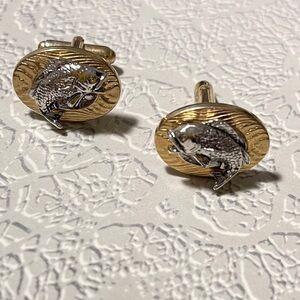 Vintage Anson Gold and Silver Tone Fish Bass Cufflinks